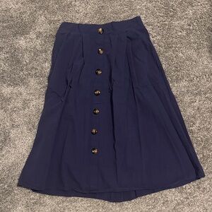 Chic Navy A-Line Skirt with Button Detail